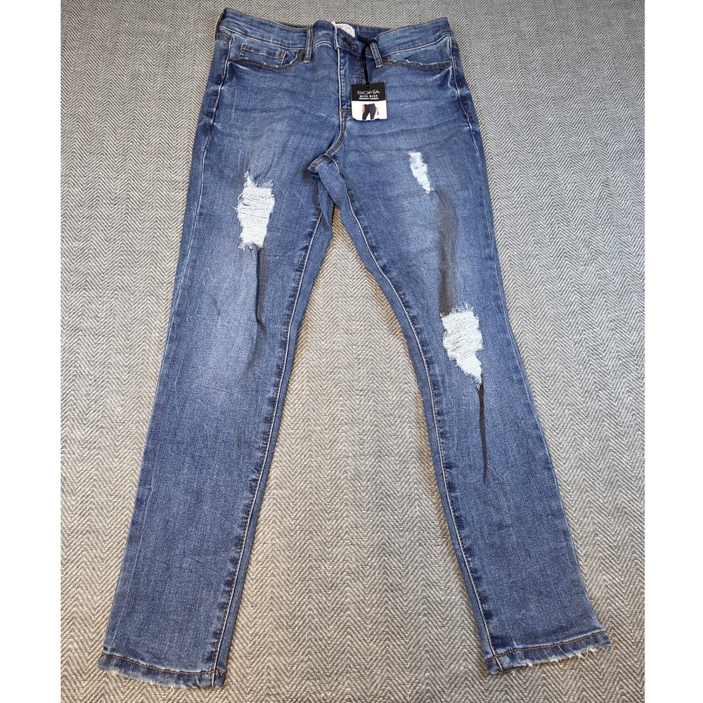Sofia Jeans by Sofia Vergara Mid Rise Skinny Ankle Distressed Blue Denim Size 6